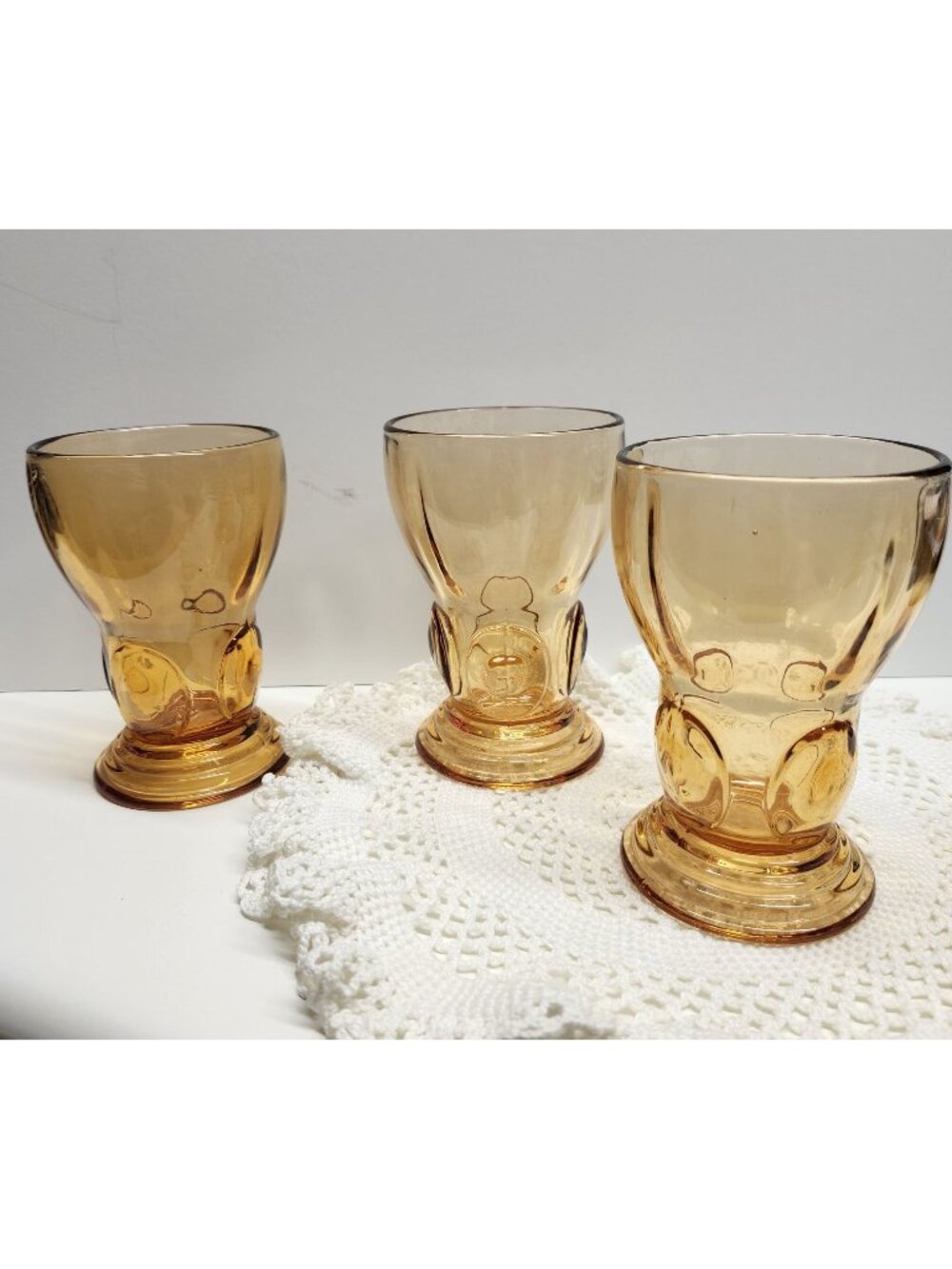 3- Moondrops Amber New Martinsville Tumblers Vintage Glasses